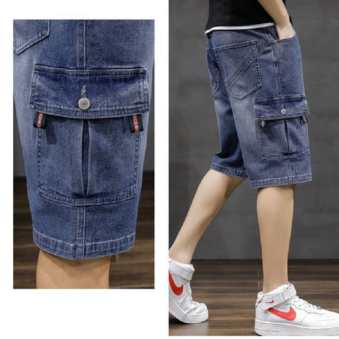 Denim Cargo Shorts Soft Stretch Washed