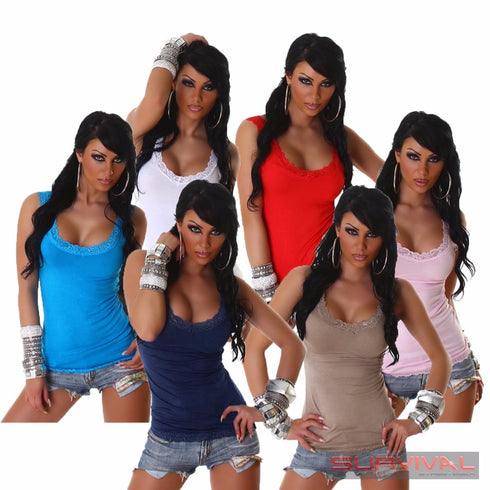 Sleeveless V Neck Lace Singlet