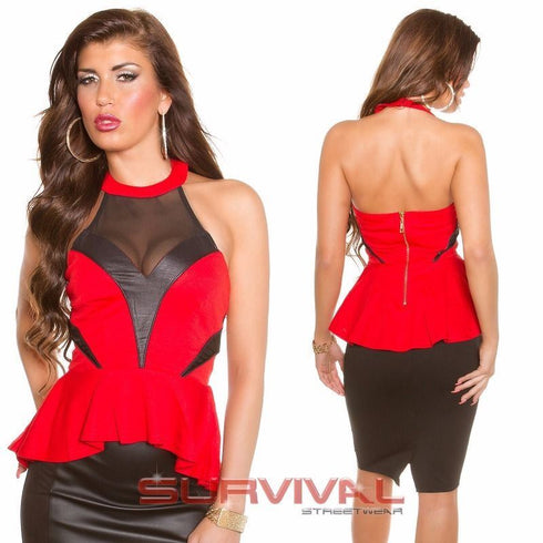 Halterneck Peplum Top