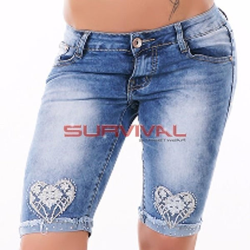 Blue Denim Capri Shorts