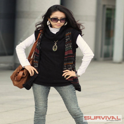 Short Sleeve Cowl Neck Top Black