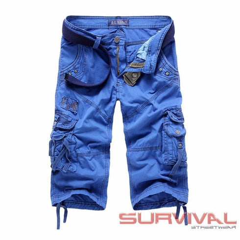 mens knee length cargo shorts blue