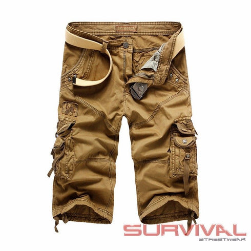 mens knee length cargo shorts brown