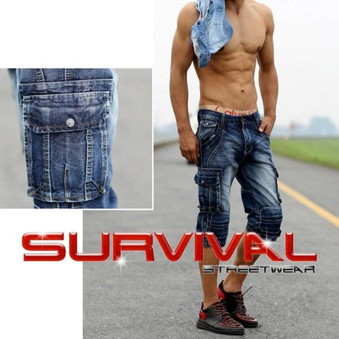 Mens Denim Cargo Shorts Midweight