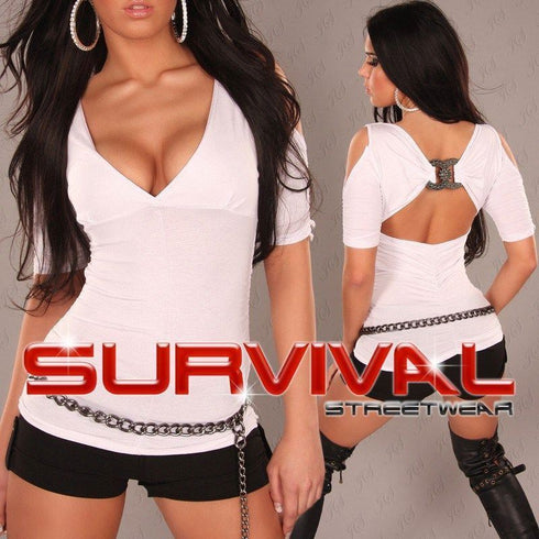 Open Shoulder V Neck Top