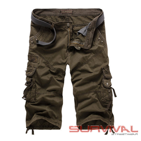 mens knee length cargo shorts dark brown