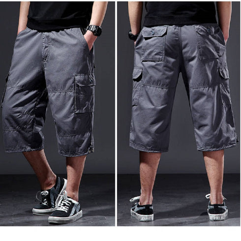 mens grey elasticated cargo shorts