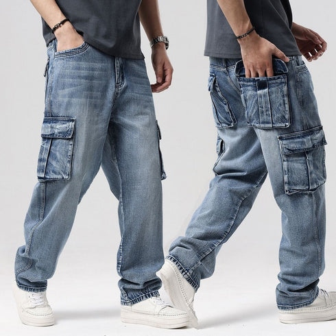 Cargo Jeans Blue Washed Denim