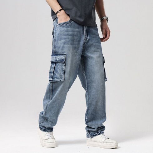 Cargo Jeans Blue Washed Denim