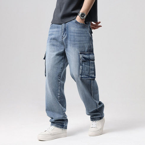 Cargo Jeans Blue Washed Denim