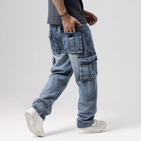 Cargo Jeans Blue Washed Denim