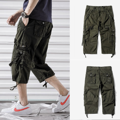 mens below knee length cargo shorts army green