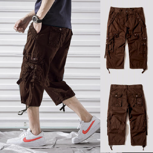 mens below knee length cargo shorts brown