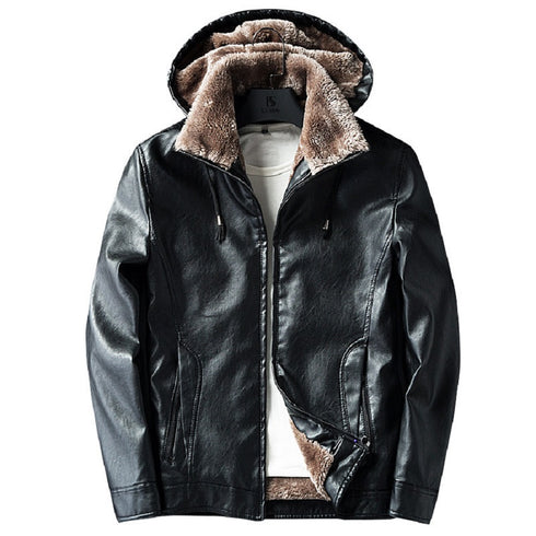 Faux Leather Fleece Lined Jacket