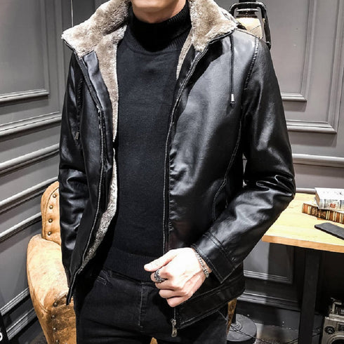 Faux Leather Fleece Lined Jacket