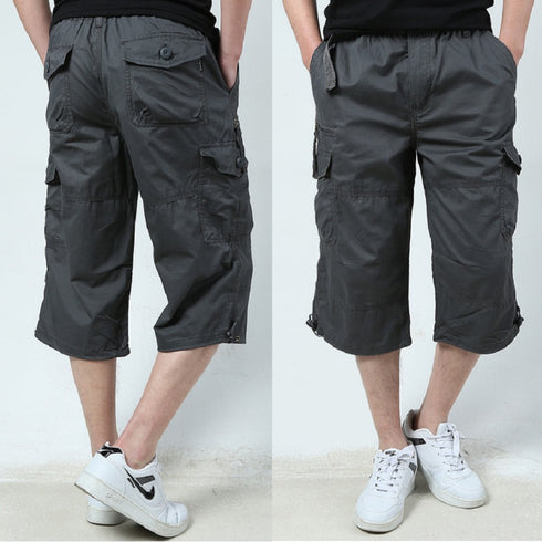 mens 3/4 length cargo shorts grey