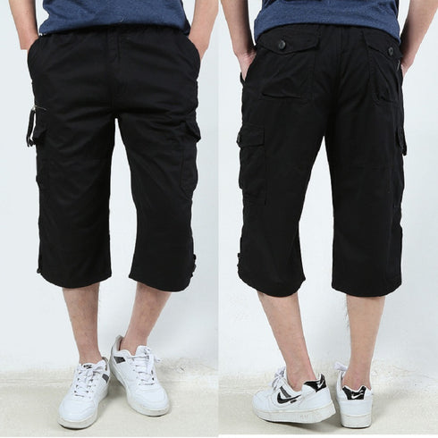 mens 3/4 length cargo shorts black