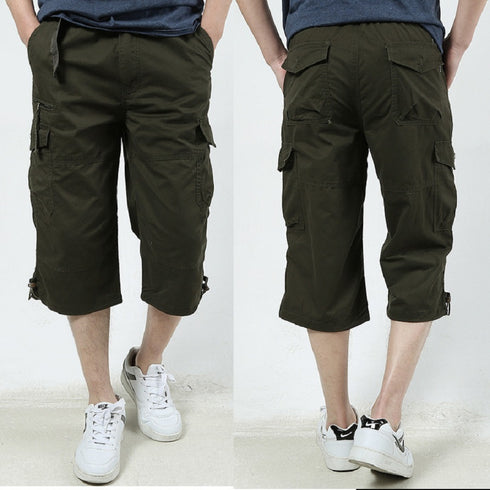 mens 3/4 length cargo shorts army green