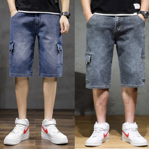 Denim Cargo Shorts Soft Stretch Washed