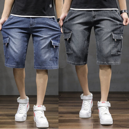 Denim Cargo Shorts Soft Stretch Washed