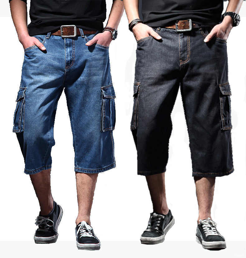 Jean Shorts Men Streetwear 2026.Mens Cargo Denim Long Shorts - Survival Streetwear