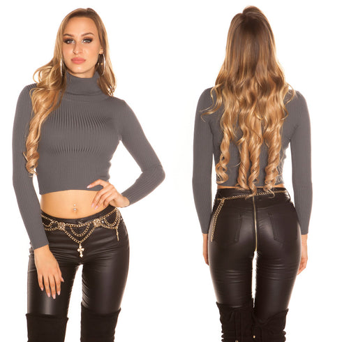 Long Sleeve Cropped Turtleneck Jumper