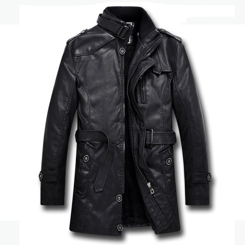 Faux Leather Fleece Lined Trench Coat