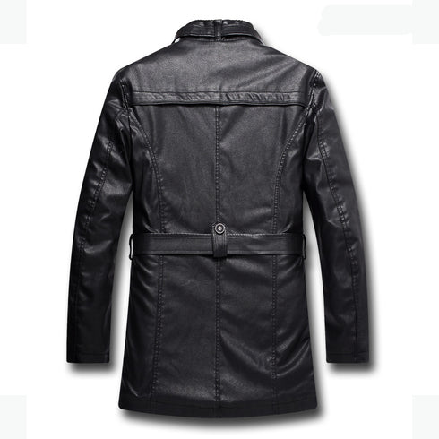 Faux Leather Fleece Lined Trench Coat