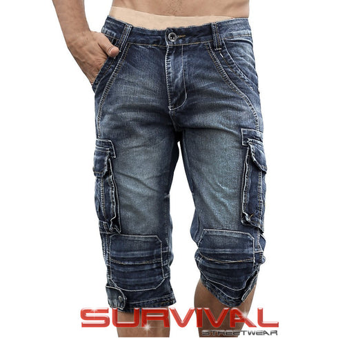 Mens Denim Cargo Shorts Midweight