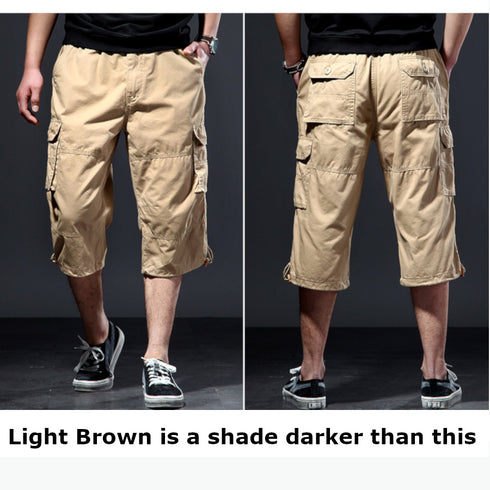 mens light brown elasticated cargo shorts