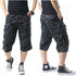 mens grey camouflage elasticated cargo shorts