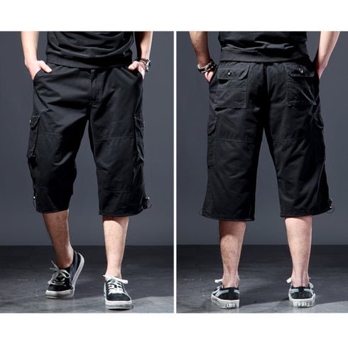 mens black elasticated cargo shorts