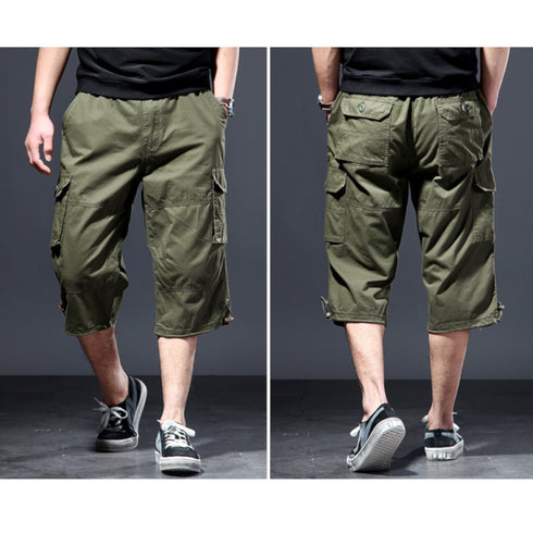 mens army green elasticated cargo shorts