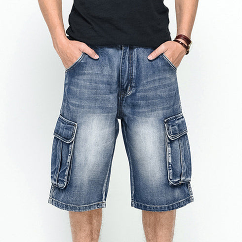 big man denim cargo shorts front